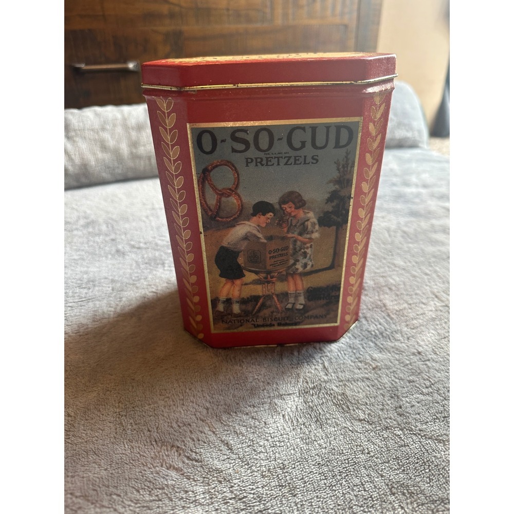 Vintage O SO GUD Pretzels Tin National Biscuit Company Uneeda Bakers Collectible